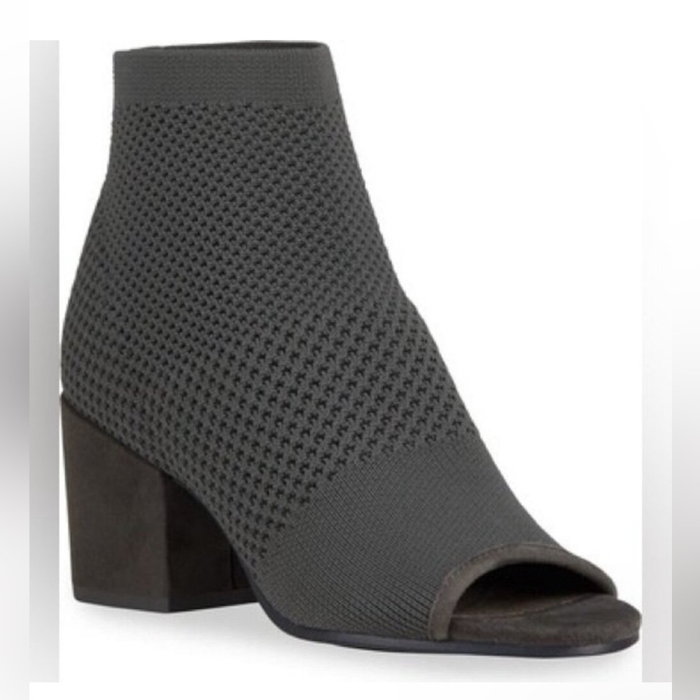 Eileen Fisher Croft Stretch Knit Gray Ankle Open Toe Boots
